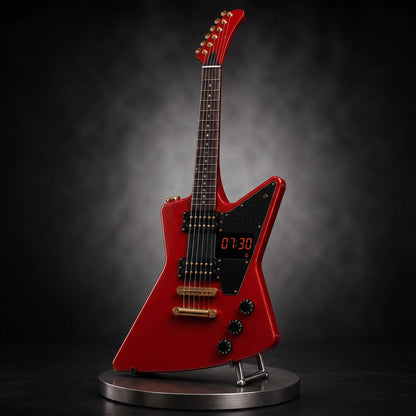 Electric Guitar Shaped Alarm Clock with Bluetooth Speaker, Wake Up To Your Favorite Music, Collectible Rock Decor Gift for Musicians & Rock Fans