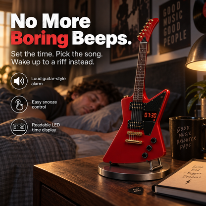 Electric Guitar Shaped Alarm Clock with Bluetooth Speaker, Wake Up To Your Favorite Music, Collectible Rock Decor Gift for Musicians & Rock Fans