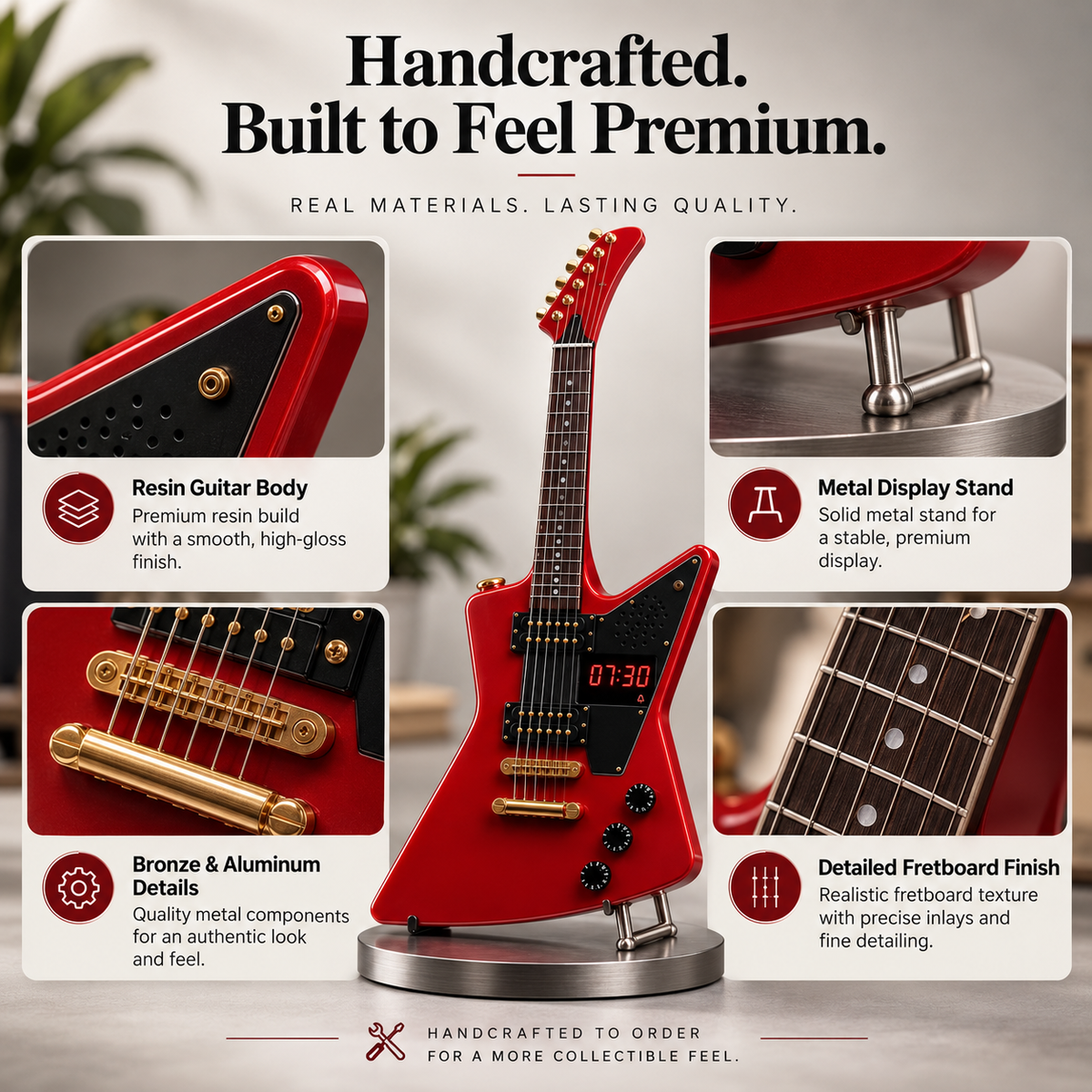 Electric Guitar Shaped Alarm Clock with Bluetooth Speaker, Wake Up To Your Favorite Music, Collectible Rock Decor Gift for Musicians & Rock Fans