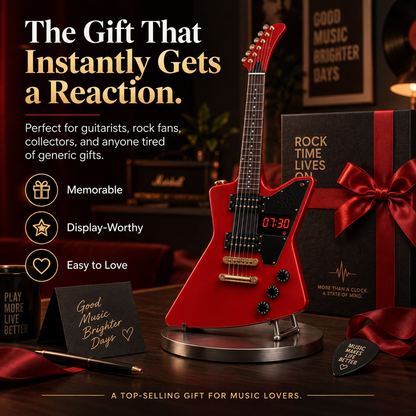 Electric Guitar Shaped Alarm Clock with Bluetooth Speaker, Wake Up To Your Favorite Music, Collectible Rock Decor Gift for Musicians & Rock Fans