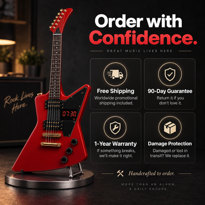 Electric Guitar Shaped Alarm Clock with Bluetooth Speaker, Wake Up To Your Favorite Music, Collectible Rock Decor Gift for Musicians & Rock Fans